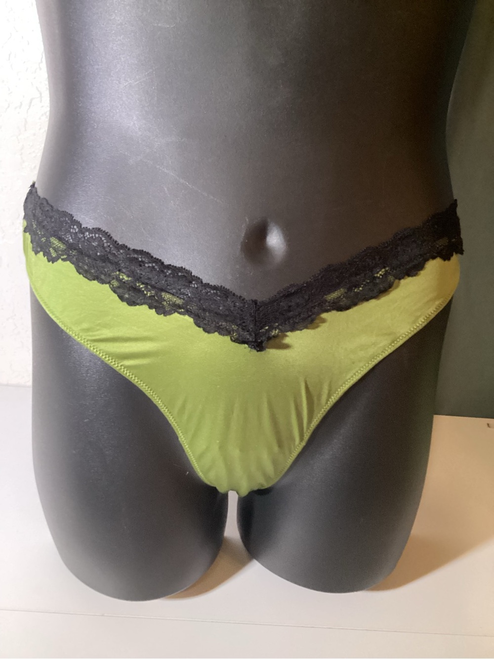 Victoria's Secret Olive Green Bikini Panty with Black Lace
